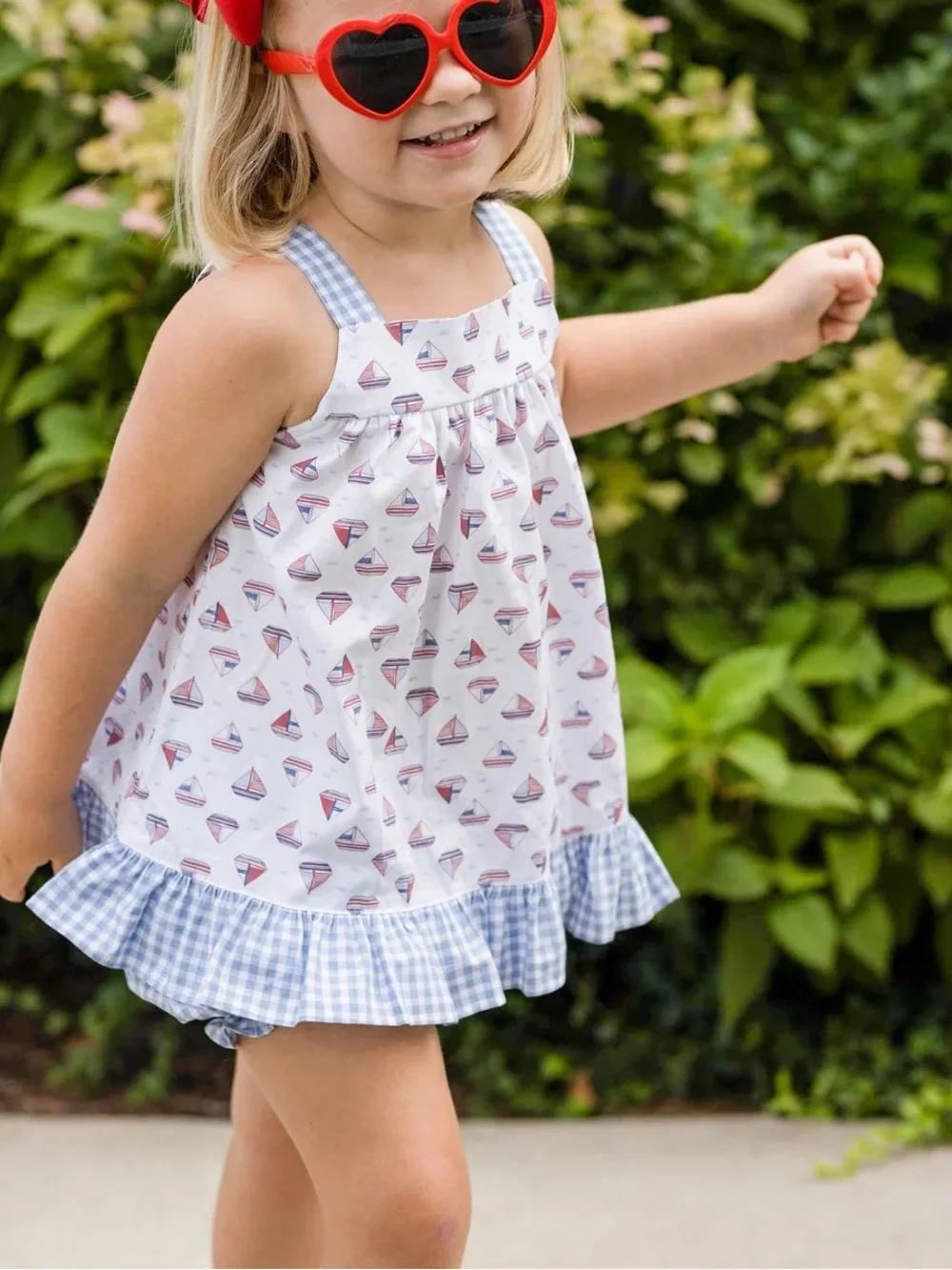 James & Lottie Ruffle Sailboat Swing Set Blue Gingham Nautical Outfit 6